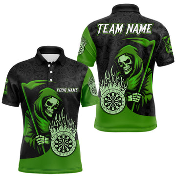 Maxcorners Custom Green Grim Reaper Flame Dartboard Dart Polo Jerseys For Men Dart Shirt Gifts LM2603