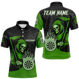Maxcorners Custom Green Grim Reaper Flame Dartboard Dart Polo Jerseys For Men Dart Shirt Gifts TU1410