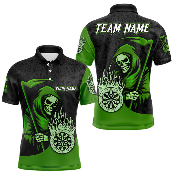 Maxcorners Custom Green Grim Reaper Flame Dartboard Dart Polo Jerseys For Men Dart Shirt Gifts TU1410