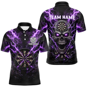 Maxcorners Thunder Lightning Purple Cracked Skull Dartboard Dart Polo Shirts For Men Custom Dart Team Shirts LM1202