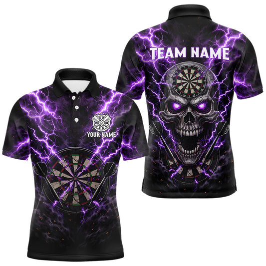 Maxcorners Thunder Lightning Purple Cracked Skull Dartboard Dart Polo Shirts For Men Custom Dart Team Shirts LM1202