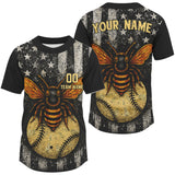 Maxcorners Custom Black-White US Flag Bee Grunge Baseball Shirt For Men Patriotic Baseball Jersey LM1109