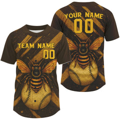 Maxcorners Custom Brown And Yellow Bee Grunge Baseball Shirt For Men Authentic Baseball Jersey LM1109