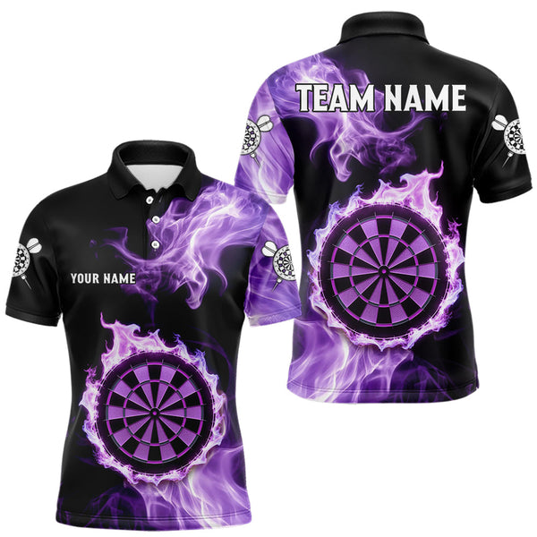 Maxcorners Custom Black And Purple Flames Dartboard Dart Men Polo Jerseys Outfits Dart Team Shirt TU1410