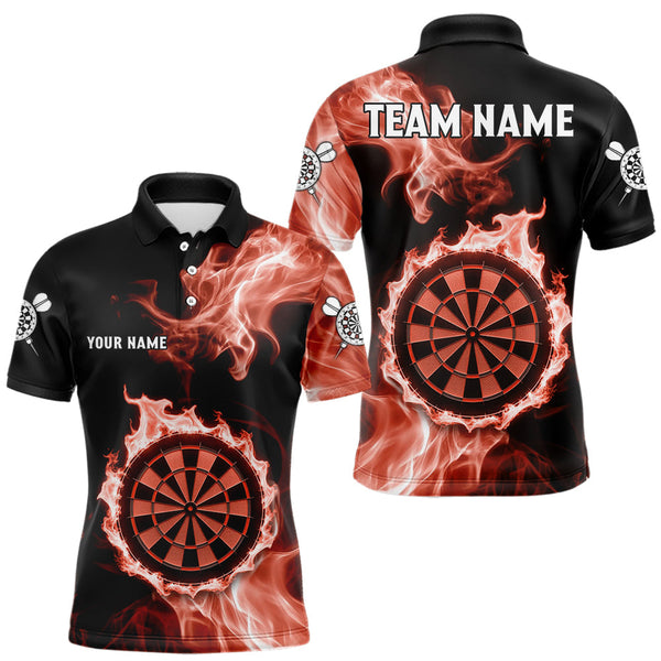 Maxcorners Custom Black And Orange Flames Dartboard Dart Men Polo Jerseys Outfits Dart Team Shirt TU1410