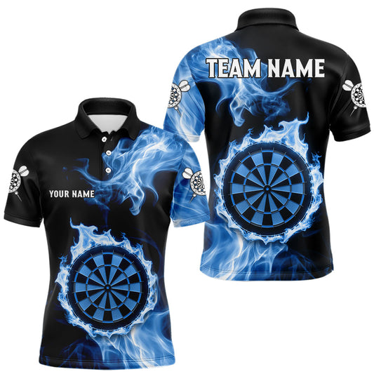 Maxcorners Custom Black And Blue Flames Dartboard Dart Men Polo Jerseys Outfits Dart Team Shirt LM2603