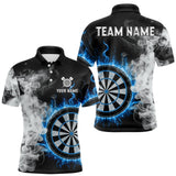 Maxcorners Custom White Smokes Blue Flames Dartboard Dart Men Polo Jerseys Dart Team Shirt TU1410