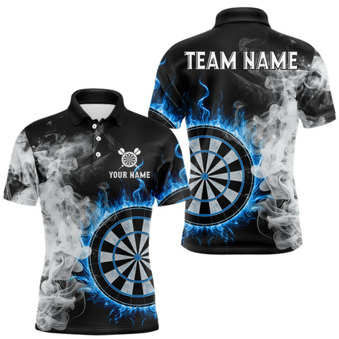 Maxcorners Custom White Smokes Blue Flames Dartboard Dart Men Polo Jerseys Dart Team Shirt TU1410