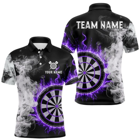 Maxcorners Custom White Smokes Purple Flames Dartboard Dart Men Polo Jerseys Dart Team Shirt LM2603