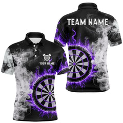 Maxcorners Custom White Smokes Purple Flames Dartboard Dart Men Polo Jerseys Dart Team Shirt TU1410