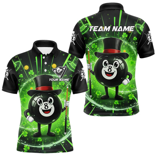 Maxcorners Funny Patrick Day 8 Ball Pool Men's Billiard Polo & 1/4 Zip Shirt Custom Shamrock Billiard Attire