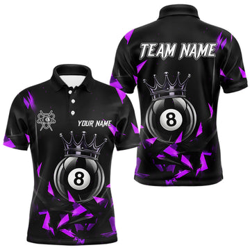 Maxcorners Black And Purple Geometric Crown 8 Ball Billiard Pool Shirt For Men Custom Billiard Team Jersey LM1705