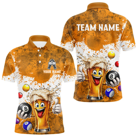 Maxcorners Funny Beer 8 Ball Mens Billiard Shirt Custom White Yellow Splatter Paint Billiard Pool Team Clothing LM1705