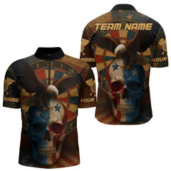 Maxcorners Custom Eagle Retro Patriotic Dart Polo Shirt For Men Outfit US Flag Grunge Dart Jerseys MT1309