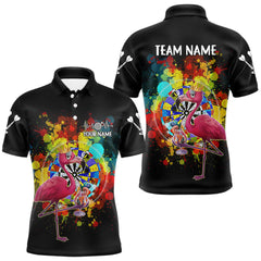 Maxcorners Custom Funny Colorful Crown Flamingo Men Darts Polo League Shirts Splatter Dart Jerseys
