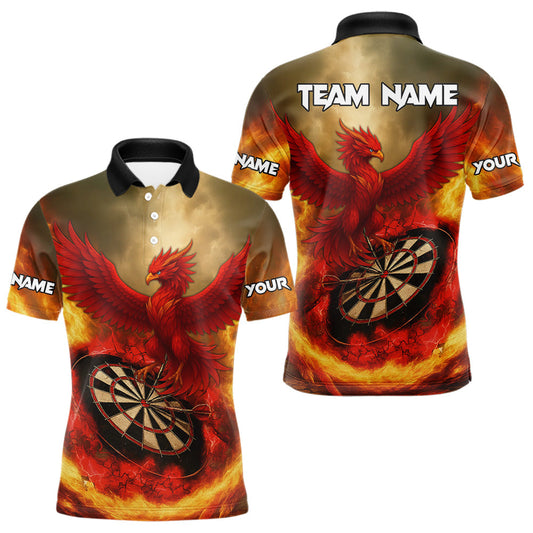 Maxcorners Red Phoenix & Flame Dartboard Men's Darts 1/4-Zip Shirt - Custom Name For Players LM1203