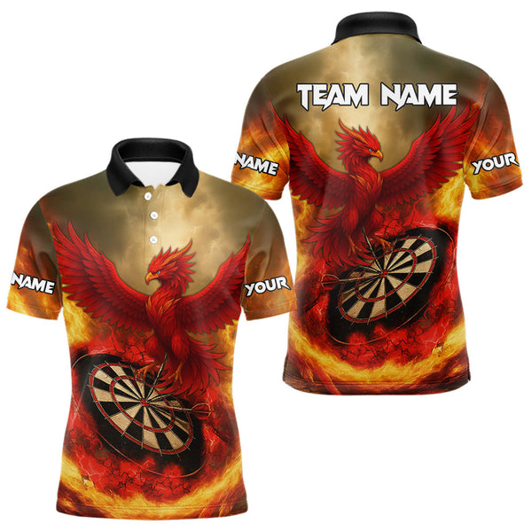 Maxcorners Red Phoenix & Flame Dartboard Men's Darts 1/4-Zip Shirt - Custom Name For Players TU1407