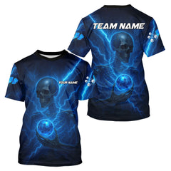 Maxcorners Custom Lightning Skeleton Blue Pickleball Ball T-Shirt For Men Pickleball Team Outfits MT1309