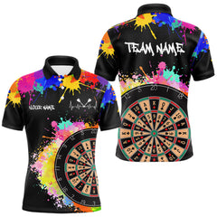 Maxcorners Custom Colorful Splatter Card Dartboard Funny Men Darts Polo Team Shirts Dart Jerseys | Black TU1512