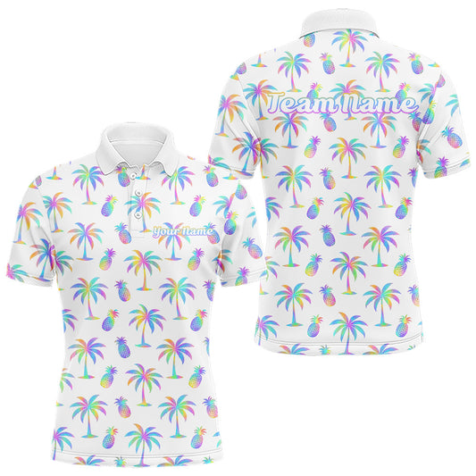 Maxcorners Personalized Tropical Palm Trees Pineapple Men Golf Polo Shirts Holographic Team Golf Clothes