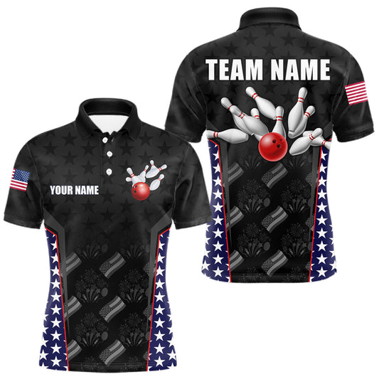 Maxcorners Personalized American Flag Eagle Bowling Shirts For Men Patriotic Bowling Pins And Ball Team Jersey LM1005