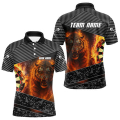 Maxcorners Custom Men's Darts Shirts With Fiery Tiger & Flaming Dartboard, Darts Jersey