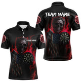 Maxcorners Custom Red Flames Skeleton USA Flag Dart Men Polo Jerseys Patriotic Dart Team Shirt LM1610