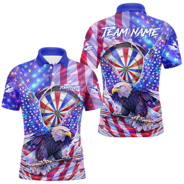 Maxcorners Funny Eagle Freedom Patriotic Darts Polo Shirt For Men Custom Holographic US Flag Dart Jerseys LM1104