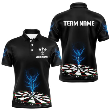 Maxcorners Men’s Darts Shirt, Colorful Dartboard With Navy Thunder Lightning Dart Arrow