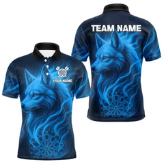 Maxcorners Blue Flaming Wolf Dartboard Darts Shirt For Men - Custom Team Jersey For Players LM1008