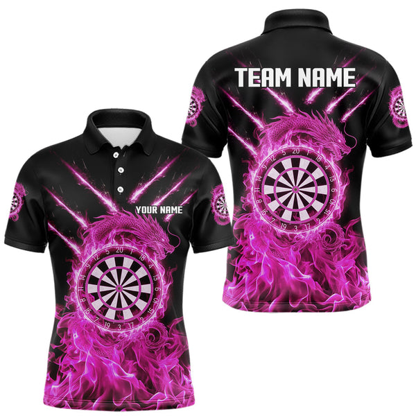 Maxcorners Custom Lightning Dragon Pink Flames Dartboard Dart Men Polo Jerseys Dart Team Shirt MT1810