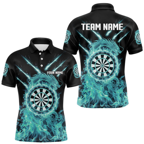 Maxcorners Custom Lightning Dragon Turquoise Flames Dartboard Dart Men Polo Jerseys Dart Team Shirt MT1810