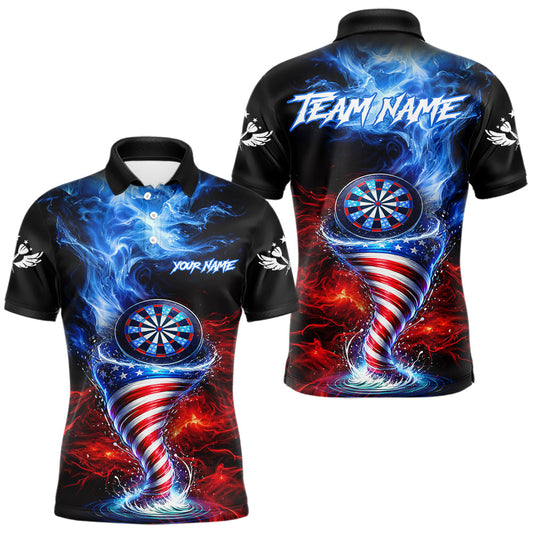 Maxcorners Blue & Red US Flag Dartboard Tornado Men Darts Polo Shirt Custom Patriotic Dart Team Jerseys LM2201