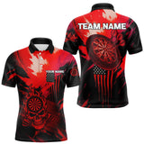 Maxcorners Custom Red Grunge Skull Dartboard Patriotic Dart Men Polo Jerseys US Flag Dart Shirt MT1810