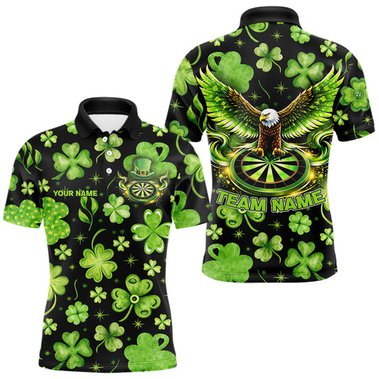 Maxcorners Funny Eagle Dartboard Shamrock Men Darts Polo Shirt Custom St Patrick's Day Darts Team Jersey