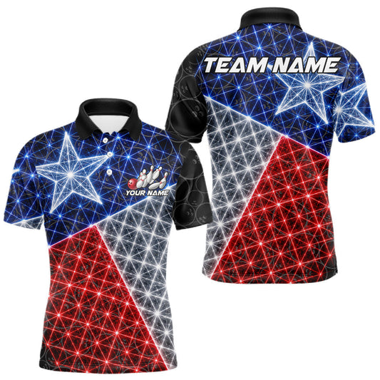 Maxcorners Lightning Texas Flag Black Bowling Shirts For Men Custom Patriotic Team Bowling Jersey LM1705