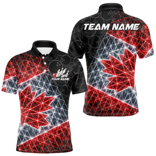 Maxcorners Lightning Canada Flag Black Bowling Shirts For Men Custom Patriotic Team Bowling Jersey LM1705