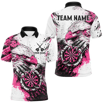 Maxcorners Custom Pink Grunge Eagle Scratch Dartboard Men Darts Polo & 1/4-Zip Shirts Dart Team Jerseys, Team Jersey Polo & Quarter Zip LM2607