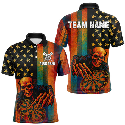 Maxcorners Custom Grunge Colorful US Flag Grim Reaper Dart Men Polo Jerseys Patriotic Dart Gifts LM2110