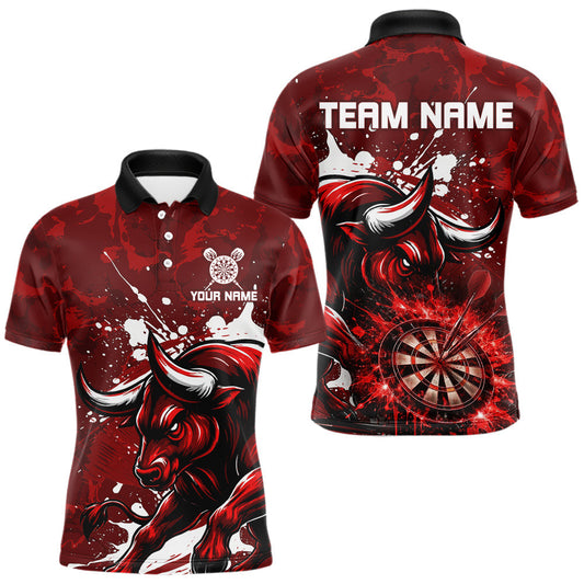 Maxcorners Custom White And Red Splatter Darts Polo & 1/4 Zip Shirt For Men Funny Bull Darts Team Jerseys