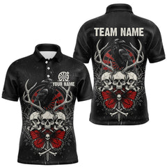 Maxcorners Red Skulls Butterfly Grunge Dartboard Custom Darts Polo Shirt For Men Retro Dart Gifts TU1911