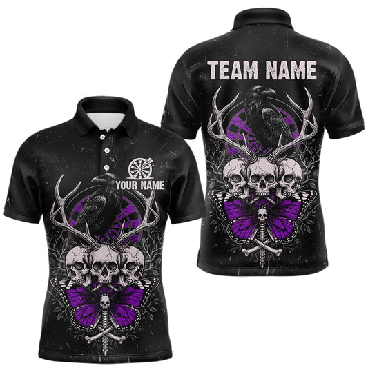 Maxcorners Purple Skulls Butterfly Grunge Dartboard Custom Darts Polo Shirt For Men Retro Dart Gifts