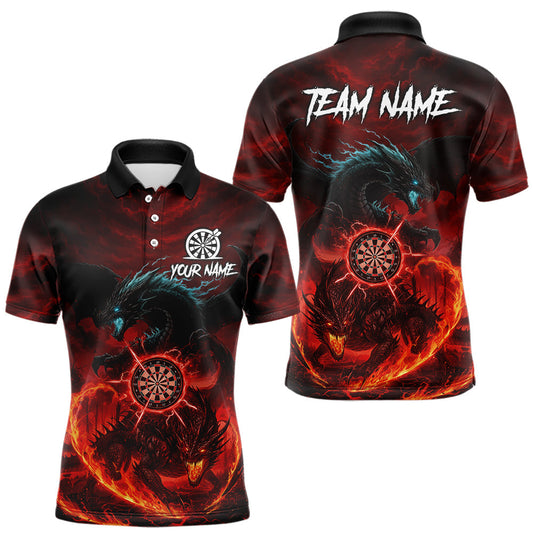 Maxcorners Double Dragon Red & Blue Flaming Dartboard Custom Polo Darts Shirt For Men Dart Gifts