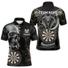 Maxcorners Personalized Grey Skull Dragon Polo & Quarter-Zip Dart Shirts For Men, Custom Dart Jerseys LM233