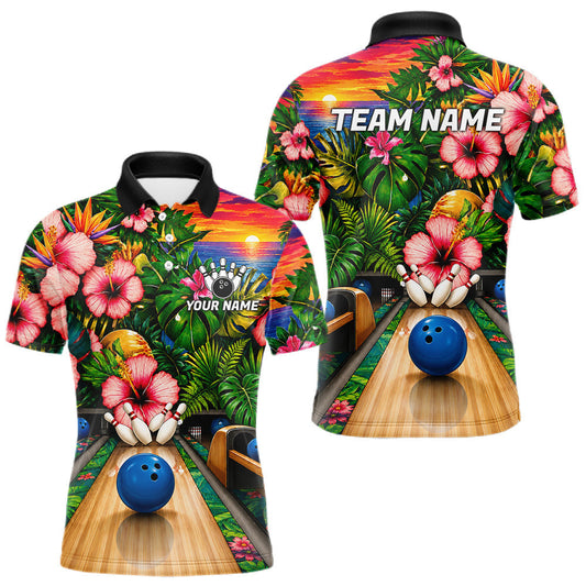 Maxcorners Monstera Pattern Funny Men Bowling Shirt Custom Summer Tropical Youth Bowling Shirts