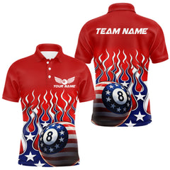 Maxcorners Custom Fire Flame US Flag Pool 8 Ball Men's Billiard Shirt Patriotic Billiard Team Attire LM2201