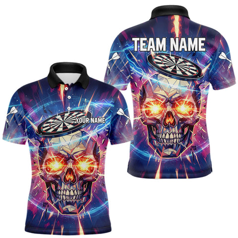 Maxcorners Custom Neon Skull Dartboard Colorful Lightning Dart Men Polo Jerseys Dart Team Shirts LM3010