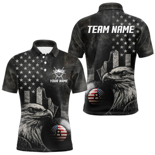 Maxcorners Retro Grunge US Flag Eagle Pool 8 Ball Men Billiard Shirt Custom Patriotic Billiard Team Attire LM2201