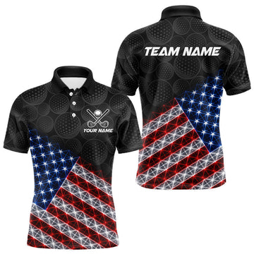 Maxcorners Mens Lightning US Flag Golf Polo Shirts Custom Black Golf Ball America 250Th Golf Shirt LM2405