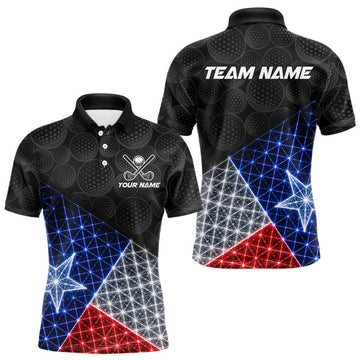 Maxcorners Mens Lightning Texas Flag Golf Polo Shirts Custom Black Golf Ball America 250Th Golf Shirt LM2405